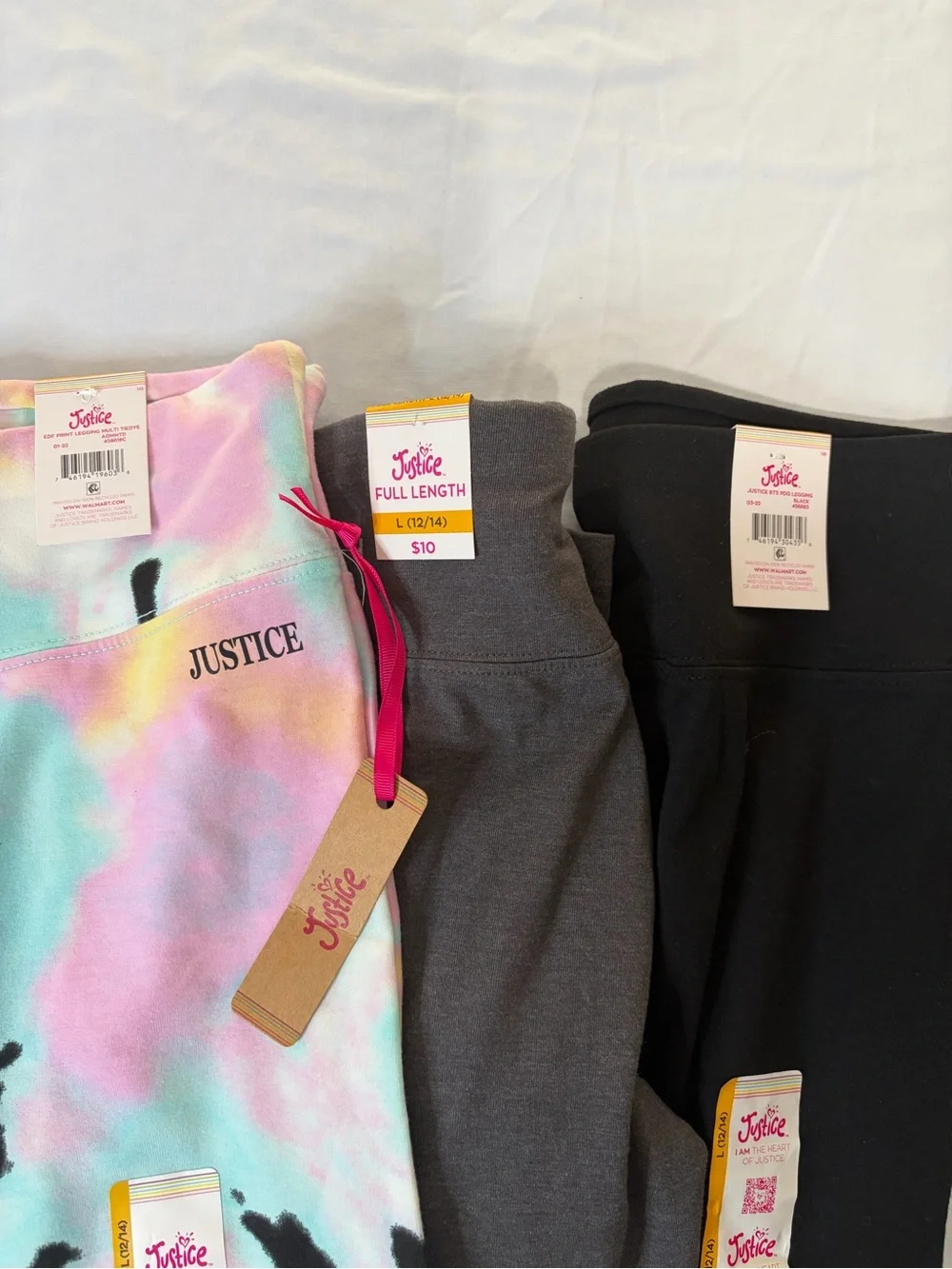Lot of 3 Justice Girls' Tie-Dye, Gray & Black Leggings Size L 12/14 New
